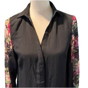 Black Anama Fairy Whimsigoth Sheer Button Front Long Sleeve Top Women L  Y2K